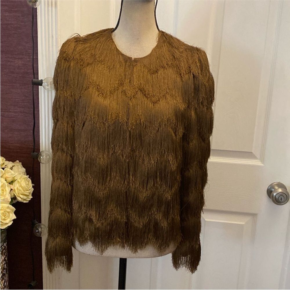 Hoss Intropia Brown Fringe Jacket, S